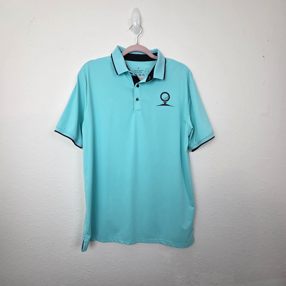 ByeBye‎ Bogey Men's Golf Polo Shirt Medium Blue Aqua Performance Short Sleeve